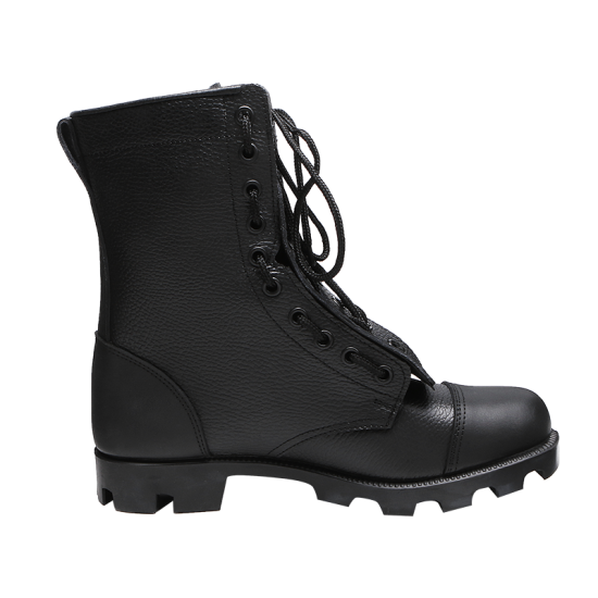 Black zipper split leather military boots